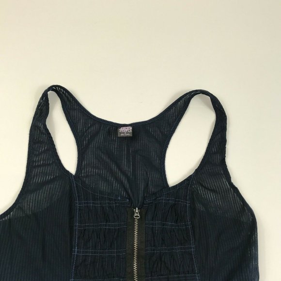 Free People Womens Tank Top Full Zip Blue Striped Cotton Sleeveless Shirt Size 6 - Picture 3 of 12